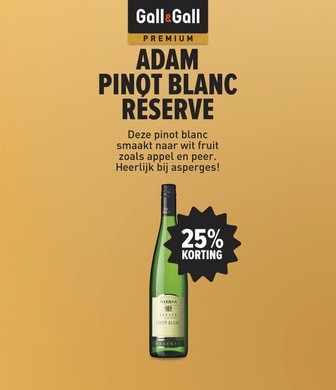 Adam Pinot Blanc R&eacute;serve Deze pinot blanc smaakt naar wit fruit zoals appel en peer. Heerlijk bij asperges!
